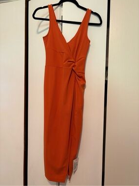 Orange Twist-Front Sleeveless Midi Dress